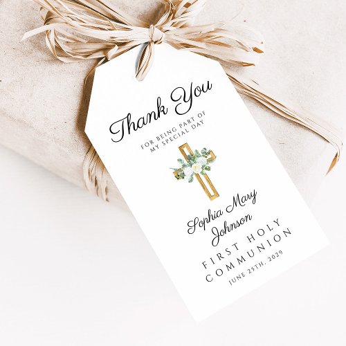 Elegant White Floral First Communion Gift Tags