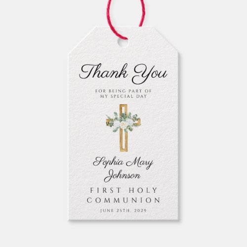 Elegant White Floral First Communion Gift Tags