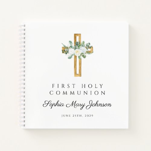 Elegant White Floral First Communion Guestbook Notebook