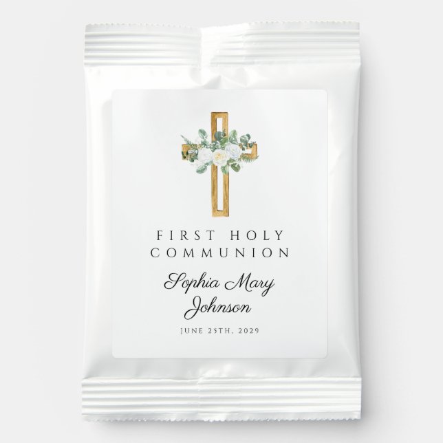 Elegant White Floral First Communion  Hot Chocolate Drink Mix (Front)