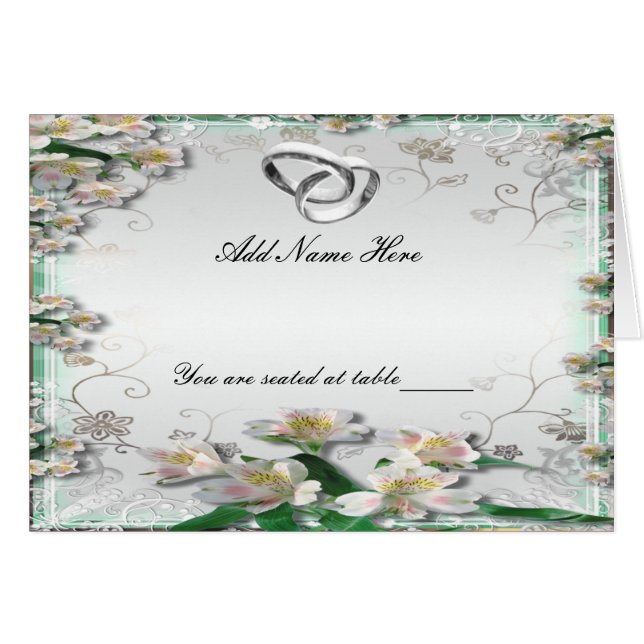 Elegant White Floral Folded Table Place Card (Front Horizontal)