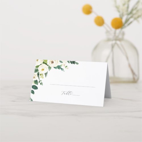 Elegant White Floral Folded Wedding Place Card
