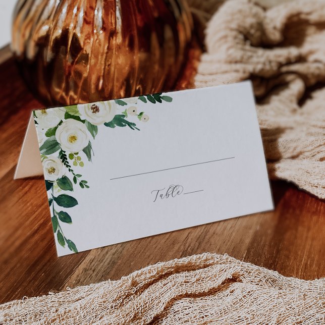 Elegant White Floral Folded Wedding Place Card (Creator Uploaded)