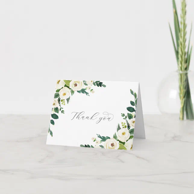 Elegant White Floral Folded Wedding Thank You Card | Zazzle