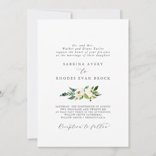 Elegant White Floral Formal Wedding Invitation