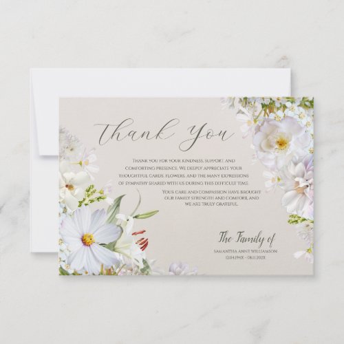 Elegant White Floral Funeral Thank You Card