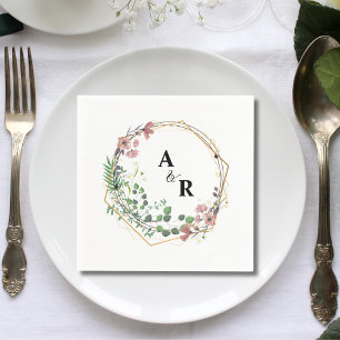 Elegant White Floral Geometric Greenery Wedding Napkins