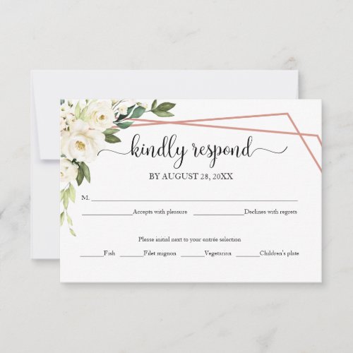 Elegant White Floral Geometric Wedding  RSVP Card