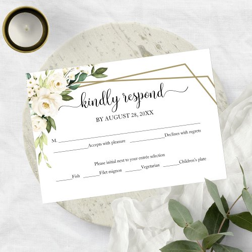 Elegant White Floral Geometric Wedding  RSVP Card
