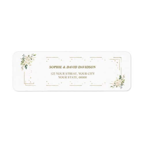 Elegant White Floral Gold Return Address Label