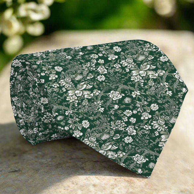 Elegant White Floral Green Pattern Wedding Neck Tie (Creator Uploaded)