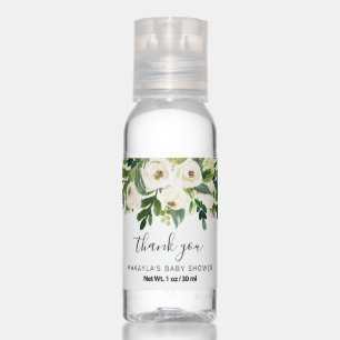 Elegant White Floral Greenery Baby Shower Favor Hand Sanitizer