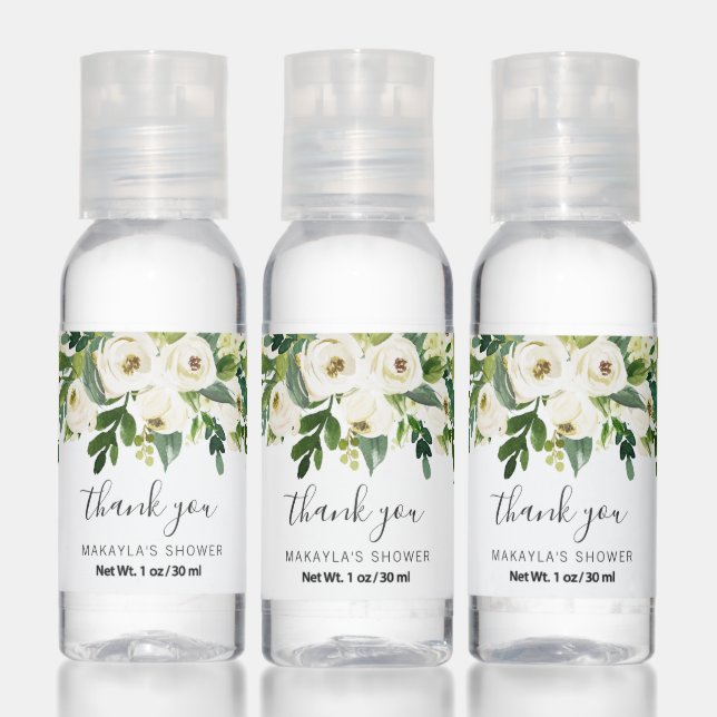 Elegant White Floral Greenery Bridal Shower Favor Hand Sanitizer (Set)