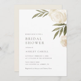 Elegant White Floral Greenery Bridal Shower Invita Invitation