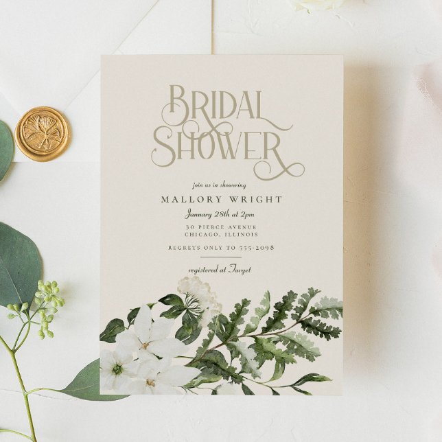 Elegant White Floral Greenery Bridal Shower Invitation (Creator Uploaded)