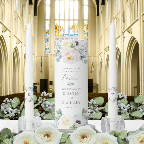 Elegant White Floral Greenery Christian Wedding Unity Candle Set