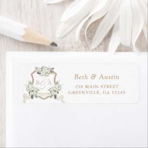 Elegant White Floral Greenery Crest Return Address Label