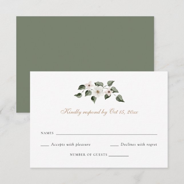 Elegant White Floral Greenery Ivy Wedding RSVP Invitation (Front/Back)