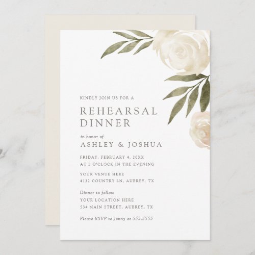 Elegant White Floral Greenery Rehearsal Dinner Inv Invitation