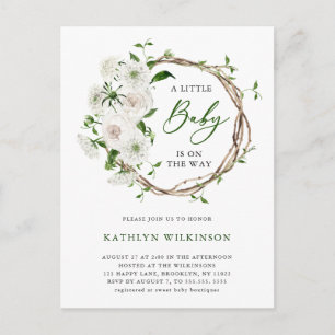 Elegant White Floral Greenery Simple Baby Shower Invitation Postcard