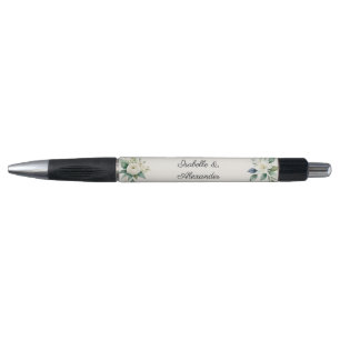 Elegant White Floral & Greenery Wedding Custom Pen