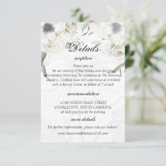 Elegant White Floral Greenery Wedding Details Card