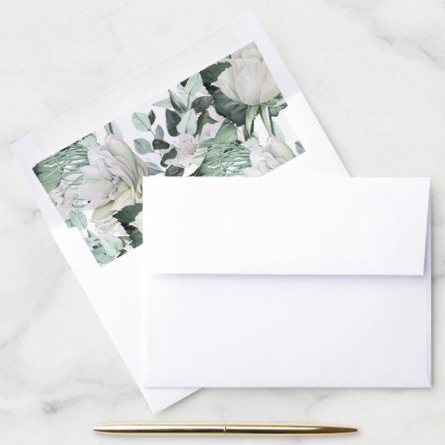 Elegant White Floral Greenery Wedding Envelope Liner