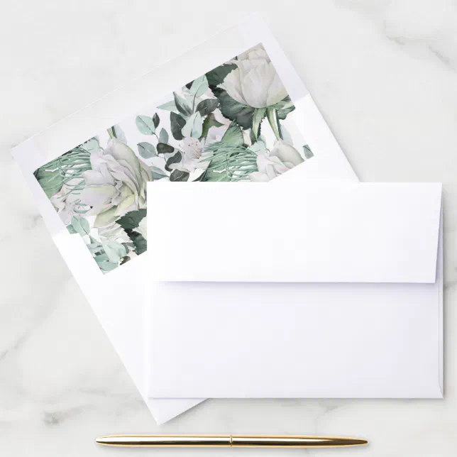 Elegant White Floral Greenery Wedding Envelope Liner | Zazzle