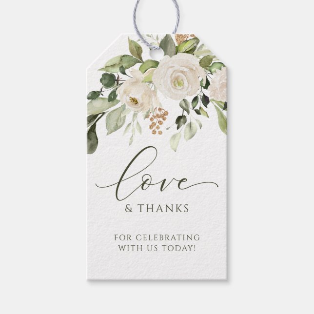 Elegant White Floral Greenery Wedding Favor Gift Tags (Front)