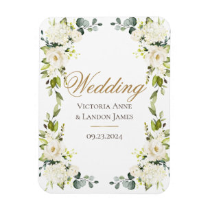 Elegant White Floral Greenery Wedding Magnet