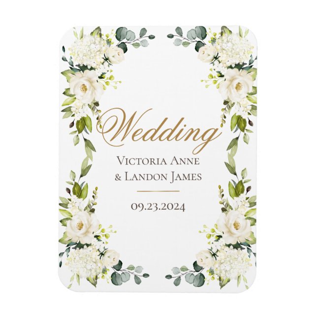Elegant White Floral Greenery Wedding Magnet (Vertical)