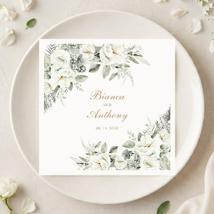 Elegant White Floral Greenery Wedding Napkins