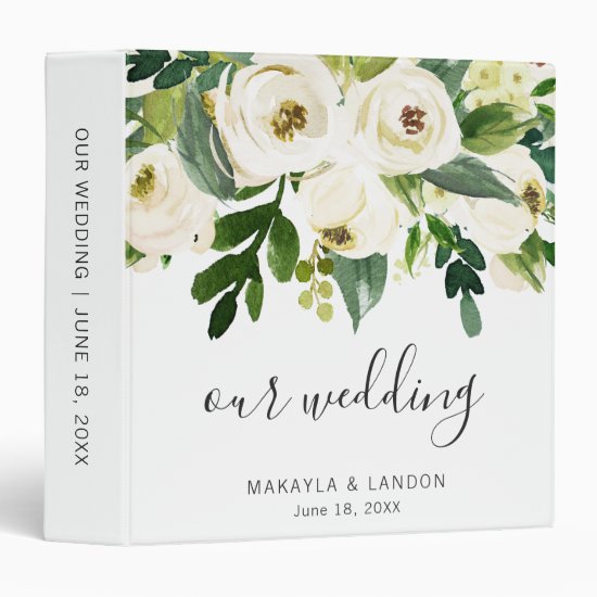 Elegant White Floral Greenery Wedding Photo Album 3 Ring Binder