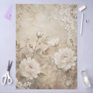 Elegant White Floral Grunge Decoupage Tissue Paper