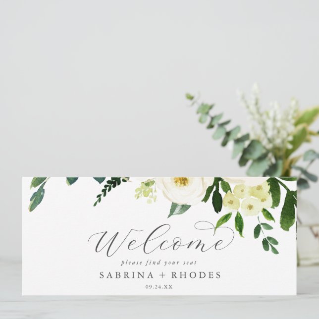 Elegant White Floral Hanging Seating Chart Header (Standing Front)