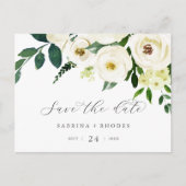 Elegant White Floral Horizontal Save the Date Invitation Postcard (Front)