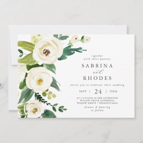 Elegant White Floral Horizontal Wedding Invitation