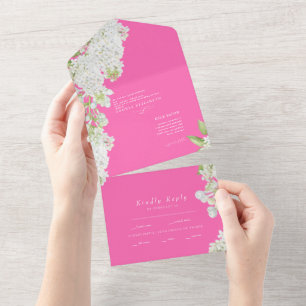 Elegant White Floral Hot Pink Wedding All In One I All In One Invitation