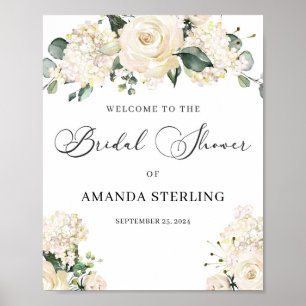 Elegant white floral hydrangeas gold bridal shower poster
