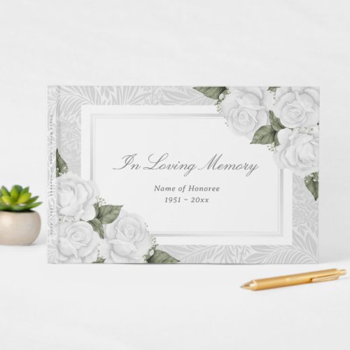 Elegant White Floral In Loving Memory Funeral Guest Book