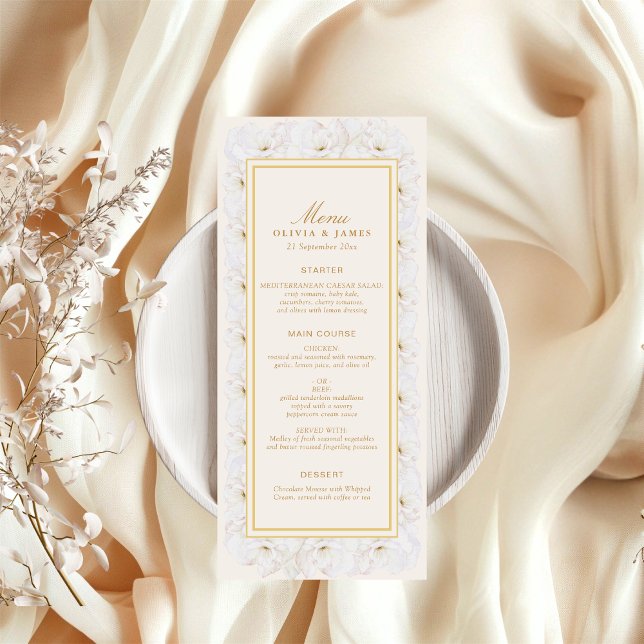 Elegant White Floral Ivory Gold Border Menu (Creator Uploaded)