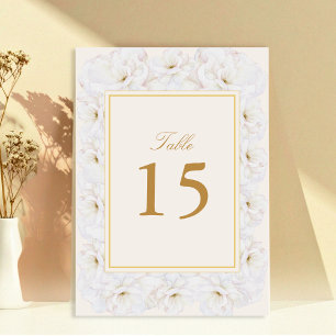 Elegant White Floral Ivory Gold Border Table