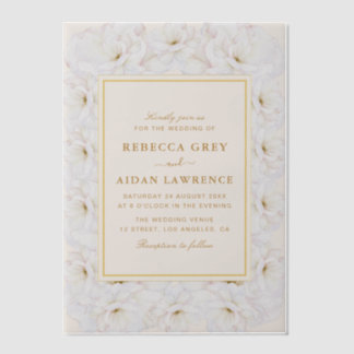 Elegant White Floral Ivory Gold Border Wedding Vellum Invitations