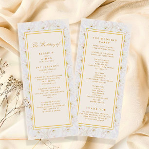 Elegant White Floral Ivory Gold Wedding Program