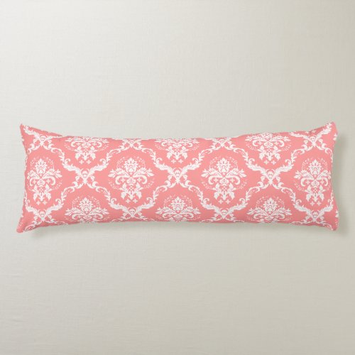 Elegant White Floral Lace Damask Over Light Pink Body Pillow