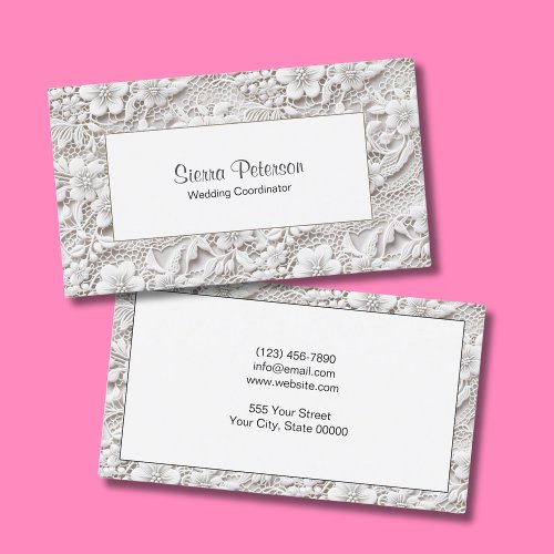 Elegant White Floral Lace Event Planner Business Card