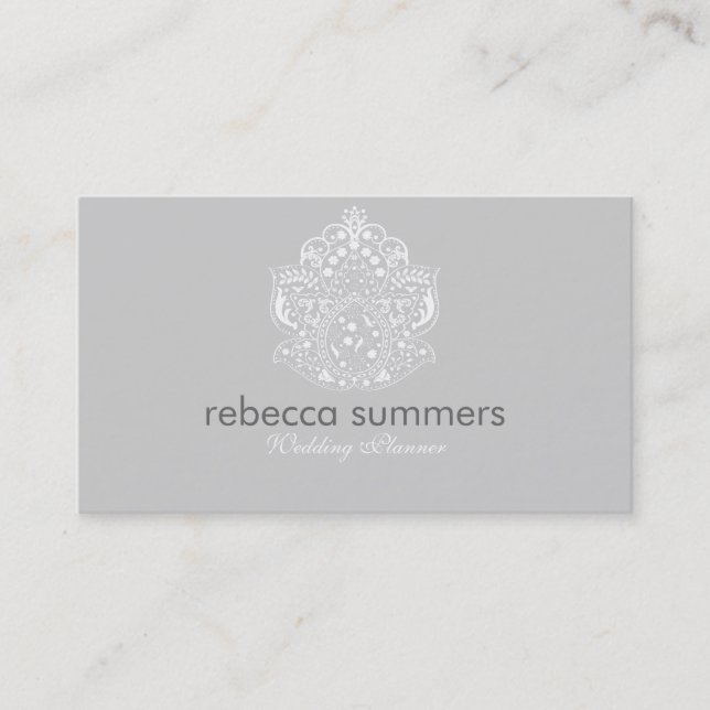 Elegant White Floral Lace Ornament Business Card (Front)