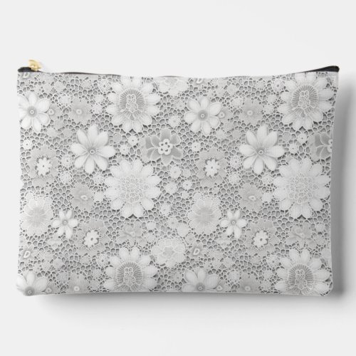 Elegant white floral lace pattern accessory pouch