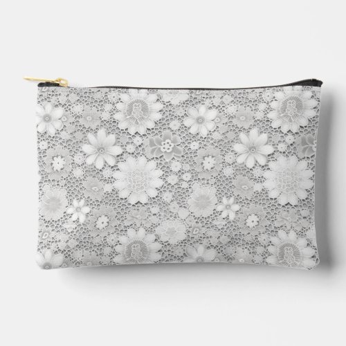 Elegant white floral lace pattern accessory pouch