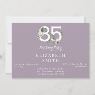 Elegant White Floral Lavender 85th Birthday II Invitation